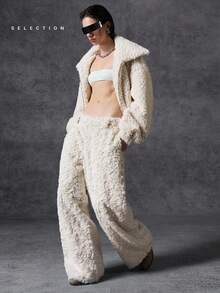 LYSMO Chaqueta de mujer de unicolor y suave, versátil y de moda, para otoño/invierno - Beis - Ver 9