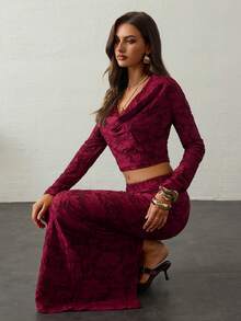 Aloruh Women's Autumn/Winter New Set, Party/Christmas/Halloween Outfit, Burgundy Cutout Fabric Luxurious 2 Pieces Set, Long Sleeve Ruffle Neck Top And Low Waist Mini Skirt Red Two Piece Outfit Women Two Piece Long Skirt Set 2 Piece Lounge Sets Woman Elegant Dress Women Elegant Women's Set Fall Clothes For Women Winter Clothes For Women Winter Clothes For Women
Two Piece Set Women Christmas Outfit For Women Red Skirt Women's Winter Clothes 2 Piece Women's Set - Burgundy - View 1