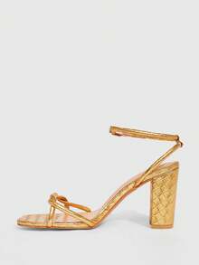 CUCCOO SZL New Summer Thick Heel Buckle Strap Strap High Heels - Gold - View 3