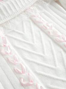 ROMWE Kawaii 可爱 Himekaji 浪漫蝴蝶结缎带修身蕾丝露肩毛衣女款 - 白色 - 查看 4