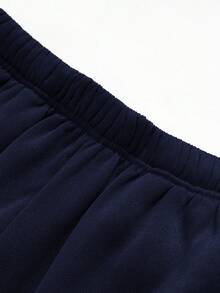 SHEIN Bolty 2pcs/Set Teens Boys' Loose Casual Graphic Hoodie And Sweatpants Set, Boys Sweatsuits Set, Dark Blue Boys Clothes Set - Navy Blue - View 3