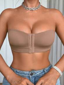 SHEIN 升级版前扣式加垫聚拢文胸，易于穿戴 - 摩卡棕 - 查看 5