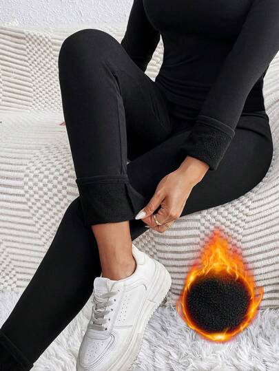 Chiquease 2 件女士纯色加厚羊毛保暖内衣套装（保暖内衬），秋冬，女士套装