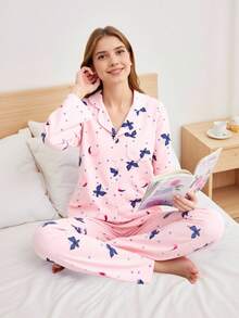 Girls Pink Butterfly Print Pajamas Set,Casual 2 Pieces Outfit,Autumn Winter Lounge Clothings,Tween Pullover For Spring,Best Christmas Gift For Family - Multicolor - View 1