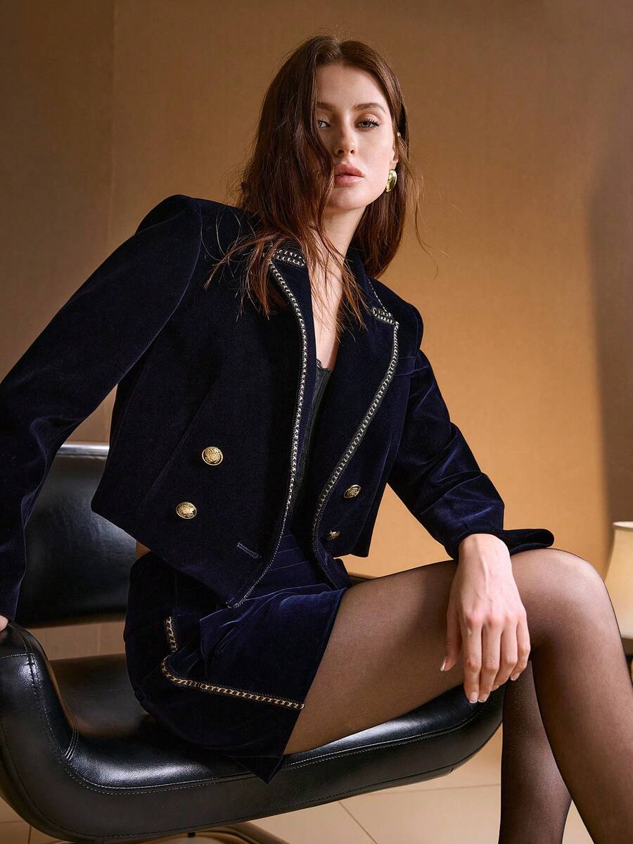 MOTF PREMIUM 秋冬天鹅绒丝带装饰短夹克