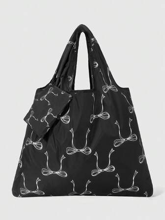 Kawaii Sac fourre-tout pliable imprimé papillon noir, sac de courses portable de grande capacité avec porte-monnaie, 1116190