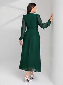 Modelyn Rhinestone Detail Lantern Sleeve Rhinestone Detail Dress Long Evening Dresses - Dark Green - View 2