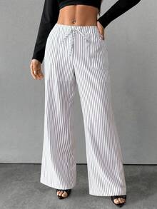 Chiquease Quần sọc đi làm thanh lịch dành cho nữ - trắng - Xem 4