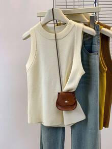 SHEIN 女式纯色简约无袖针织背心，休闲日常穿着
