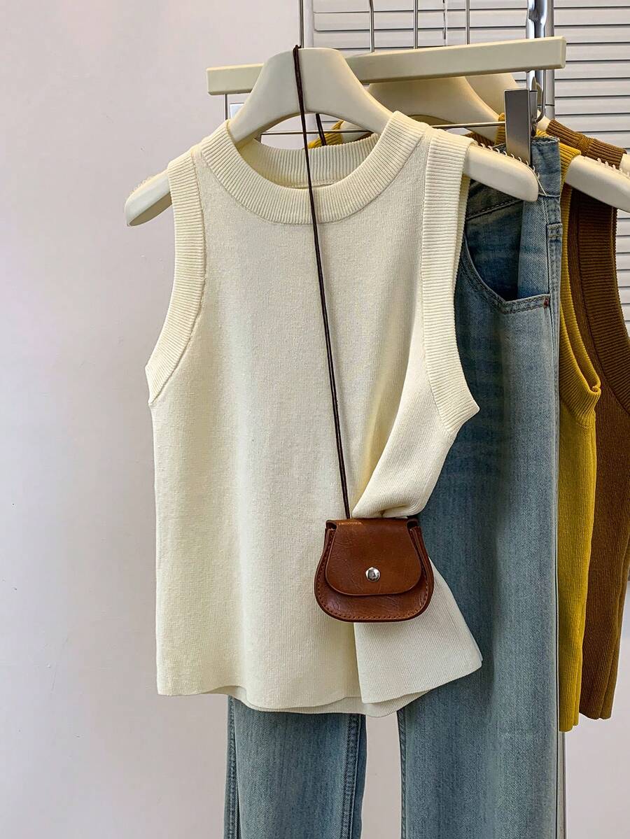 SHEIN 女式纯色简约无袖针织背心，休闲日常穿着