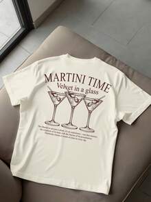 StoneGrade Dry Martini 鸡尾酒欢乐时光休闲印花标准版型浅杏色落肩短袖男士 T 恤 - 杏色 - 查看 2