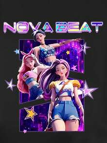 1pc Tween Girl K-Pop Cyberpunk Style Colorful Star Slogan Print Casual Comfortable Crew Neck Long Sleeve Sweatshirt, Suitable For Teenage Girls In Autumn/Winter - Black - View 5