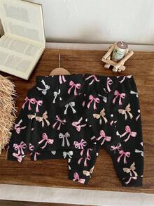 Cute Sweet Bow Print, Collegiate Style, French Retro Sweet, Young Girl Loose Sporty Comfortable Casual Minimalist Hoodie And Sweatpants 2 Pieces Set, Suitable For Autumn/Winter, Casual Campus Sports Style, Outdoor Picnic, Outings, Street Photography, Home, Campus - Multicolor - View 3