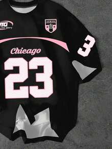 SHEIN EZwear Áo thun họa tiết Y2K tối giản, thoải mái, cổ tròn, tay ngắn, dáng rộng cho nữ, thoải mái cho mùa thu/đông - Nhiều màu - Xem 3