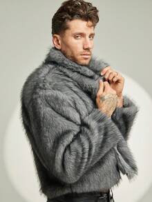 FeverCity 男士长袖休闲时尚街头风单排扣翻领仿皮草外套 - 駝色 - 查看 4