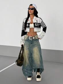 StreetHx Áo khoác xe máy nữ Thu/Đông, Áo khoác ngắn phong cách biker, Họa tiết xe máy, Màu đỏ & đen, Áo khoác ngoài dài tay thời trang đường phố - trắng - Xem 6