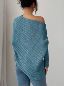 Elenzga 女士秋冬 Anneusta 上衣，节日/庆典，独立日红色，音乐会，复古斯德哥尔摩街头风格，教师/办公室穿着，精致优雅的不对称领口长袖撞色袖口，特殊针织工艺，简约百搭针织毛衣 - 綠色 - 查看 2