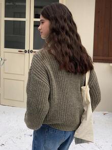 DAZY Teen Girl Solid Color Half Zip Turtleneck Long Sleeve Pullover Sweater, Autumn/Winter - Green - View 6