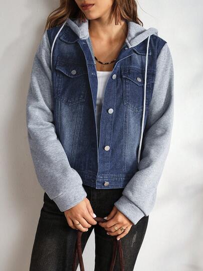 EMERY ROSE 女士連帽牛仔夾克,2合1設計