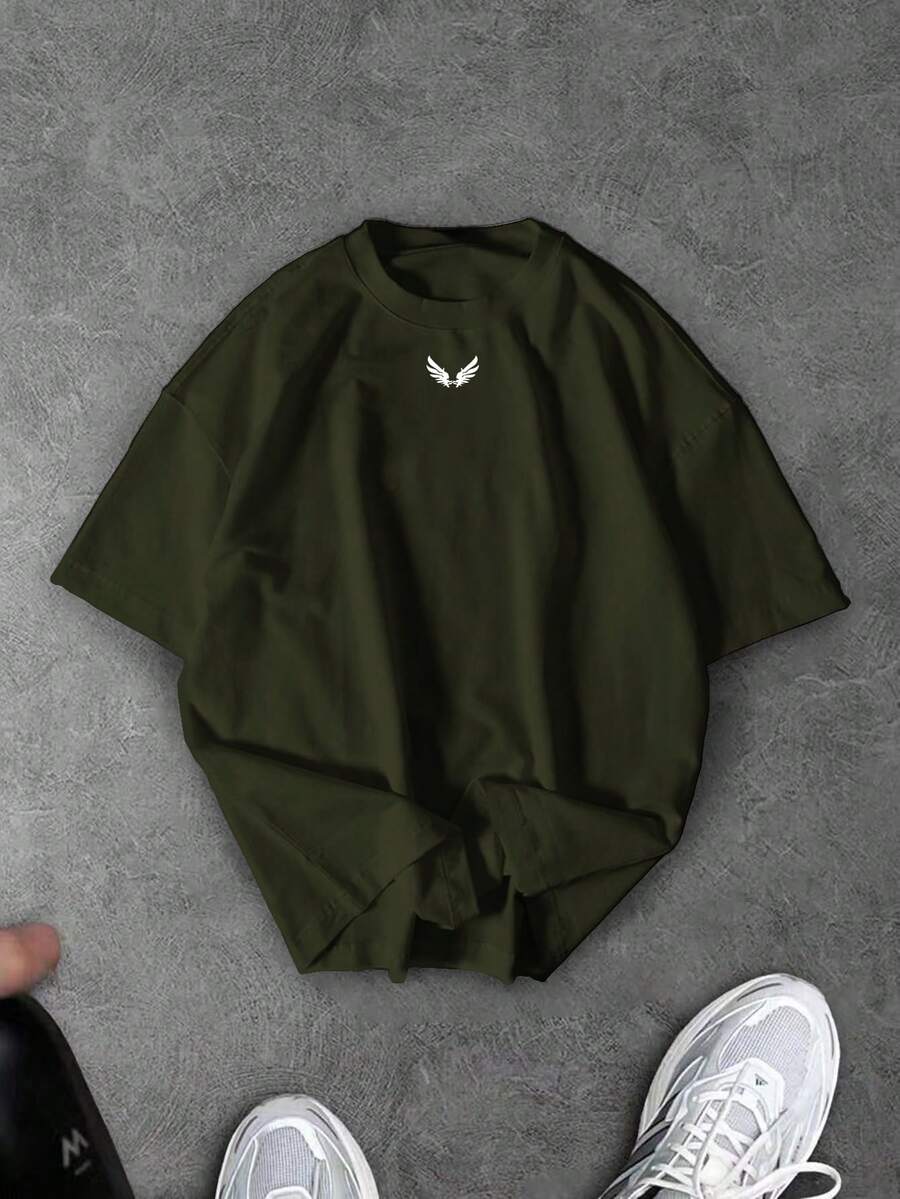 Sport MetroGents 男式翼印花圆领短袖运动T恤,夏季 - 軍綠色 - 查看 1