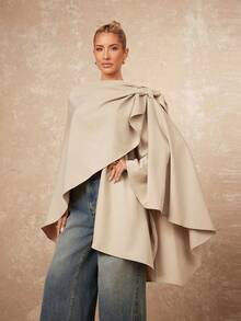 Lumalex Áo choàng VITNOS mùa thu đông cao cấp thanh lịch một bên vai tay rộng, viền bất đối xứng, cổ áo vải lanh, quần áo mùa thu, thích hợp cho đi chơi đêm, tiệc tùng, đêm hẹn hò, đồng quê, về quê, giải trí, kỳ nghỉ lễ, Halloween, Giáng sinh - Màu Khaki - Xem 8