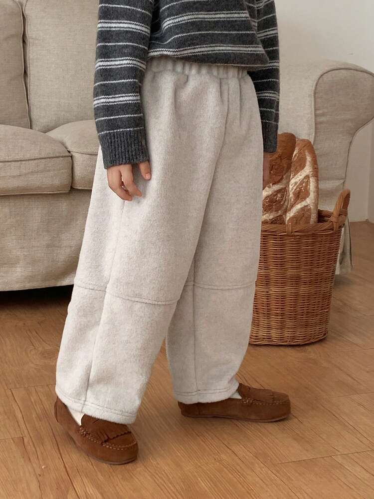 Young Boy Solid Color Elastic Waist Loose Wide Leg Casual Pants