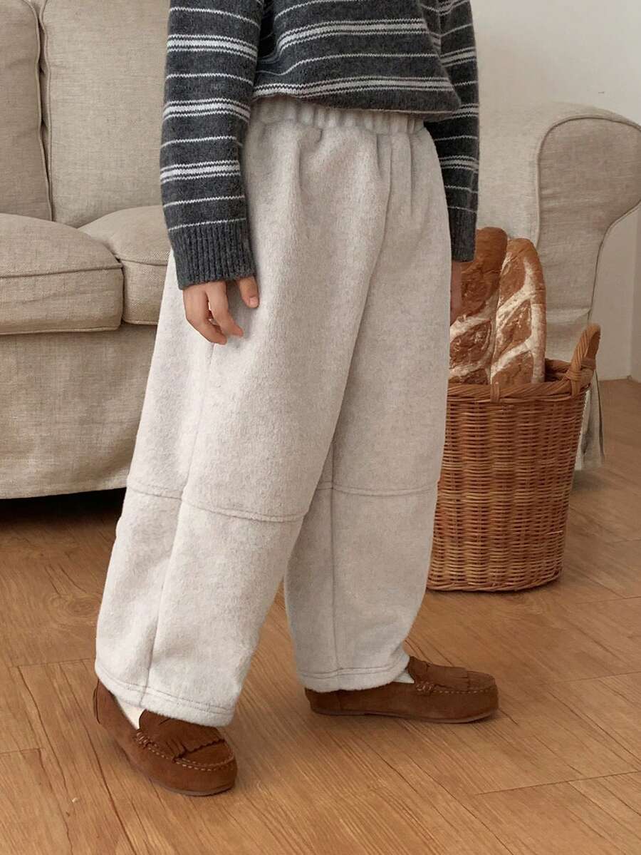 DAZY Young Boy Solid Color Elastic Waist Loose Wide Leg Casual Pants - Apricot - View 1