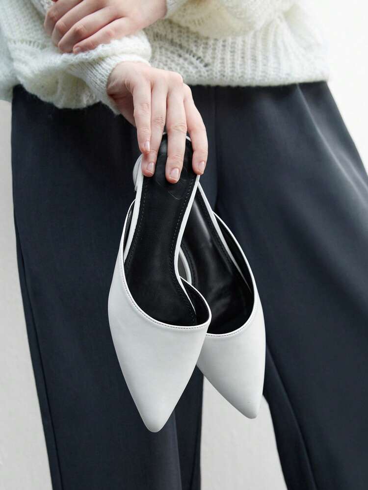 CUCCOO BIZCHIC 女性用 尖った先端 スリッポン ミュール、白いPUレザー、フラットヒール、カジュアル サマーシューズ