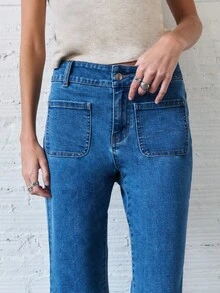 Nöista Aqua Blue Flared Jeans With Front Pocket Design & Subtle Hem Slit,High Rise Summer Casual Occasion Pants For Everyday Wear & Relaxed Spring Styling - Blue - View 10