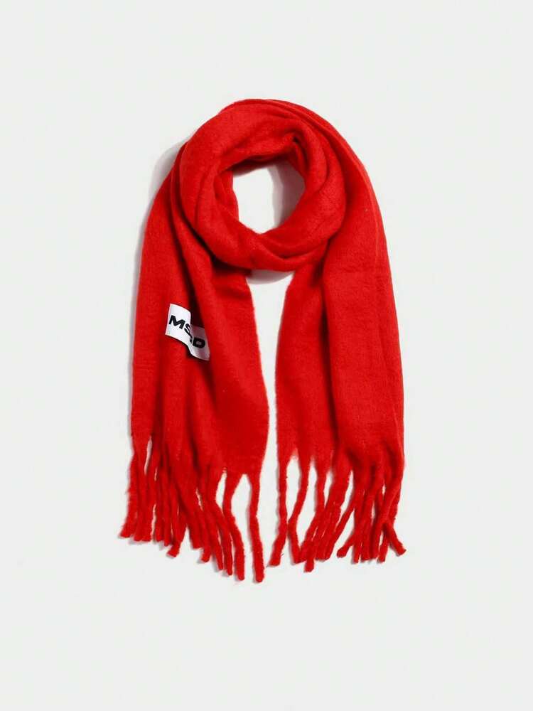 MISSGUIDED Fringe Scarf With Logo Patch