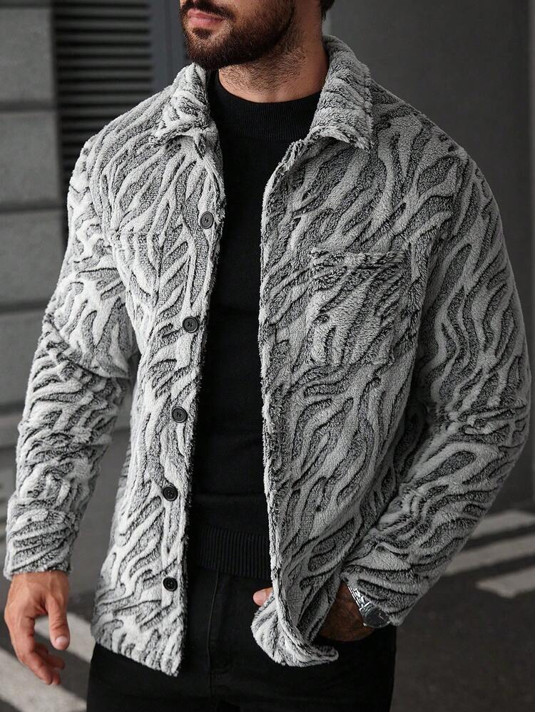 Manfinity Roughcore 男士加大码抓绒成熟休闲INS热销外套。适合日常穿着，男士外套，适合圣诞节、新年假期、派对、晚宴、秋冬季。男士都市保暖格子长袖美式外套，送给朋友、丈夫、男友的礼物。男士抽象印花长袖休闲图案外套。 - 彩色 - 查看 7