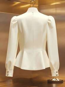 GlowEve 女式不对称领泡泡袖长袖休闲纯色衬衫，春夏