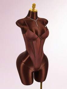 Y2K Amplova 女士纯色极简休闲连体衣，秋冬感恩节和新年派对礼服棕色连体衣棕色连体衣女士连体衣棕色泳衣性感连体衣 - 棕色 - 查看 7