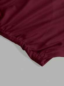 SHEIN Girlism 青少年女孩合身休闲圆领荷叶边喇叭袖长袖 T 恤 - 酒紅色 - 查看 3