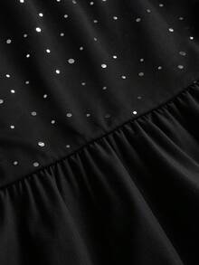 Sparklyn 女童公主风网眼黑色连衣裙，时尚优雅 - 黑色 - 查看 5