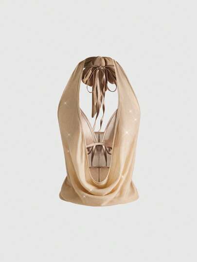 Top sin espalda con cuello drapeado sexy para mujer para fiesta