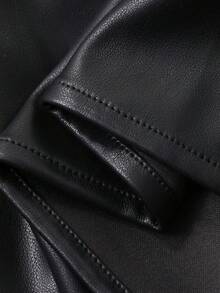 Dazy Plus Plus Size Women Elegant PU Leather Solid Color Casual Straight Skirt With Side Slit - Black - View 3