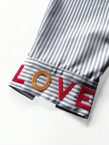 Franclia Classic Striped Long Sleeve Shirt, Delicate Embroidered Pattern, Loose & Comfortable Fit - Multicolor - View 4