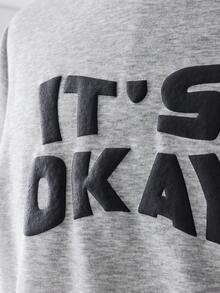 ESTAVOR 男士休闲撞色饰边标语印花短袖 T 恤，夏季 - 灰色 - 查看 7