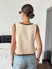 Serisse 秋季新款撞色饰边系带针织背心 - 棕色 - 查看 2