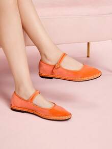 CUCCOO DOLLMOD Giày bệt Mary Jane cổ điển thanh lịch bằng nhung sang trọng dành cho nữ, màu cam sáng - Màu Cam cháy - Xem 9