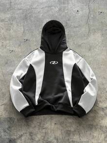 AXEPEAK Herren Kontrast-Farbblock Langarm Lässig Modisch Street Hoodie Sweatshirt - Weiss - Übersicht 1