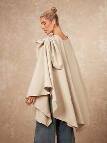 Lumalex Áo choàng VITNOS mùa thu đông cao cấp thanh lịch một bên vai tay rộng, viền bất đối xứng, cổ áo vải lanh, quần áo mùa thu, thích hợp cho đi chơi đêm, tiệc tùng, đêm hẹn hò, đồng quê, về quê, giải trí, kỳ nghỉ lễ, Halloween, Giáng sinh - Màu Khaki - Xem 3
