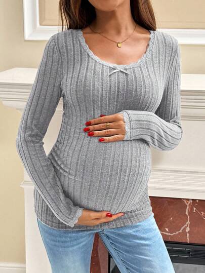 SHEIN Maternity Casual Solid Color Fitted T-Shirt, Autumn