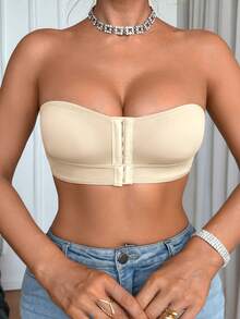 SHEIN Upgraded Front Closure Padded Push Up Bra For Women, Easy To Wear - Apricot - View 5