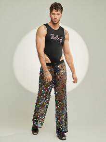 FeverCity Men's Sleeveless Crew Neck Printed Bodysuit - Black - View 6