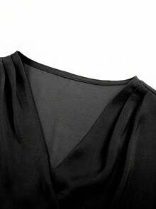 SHEIN Franclia 女士时尚纯色不对称优雅衬衫 - 黑色 - 查看 4
