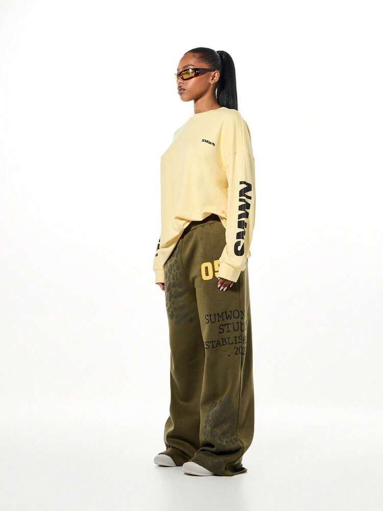 SUMWON WOMEN Oversized Tonal Animal Print Varsity Joggers