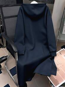 EMERY ROSE 女式加大码曲线羊毛连帽连衣裙，配有抽绳和纽约 NYC 字母印花，长袖运动衫图案套装