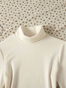 Maglietta a collo alto aderente di colore unito, casual e versatile, adatta a ragazze pre-adolescenti, per autunno, primavera ed estate, maglietta bianca per ragazze per uso domestico e tempo libero - Bianco - Visualizzare 6